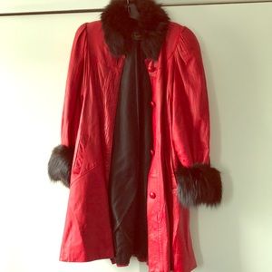 Red leather swing coat